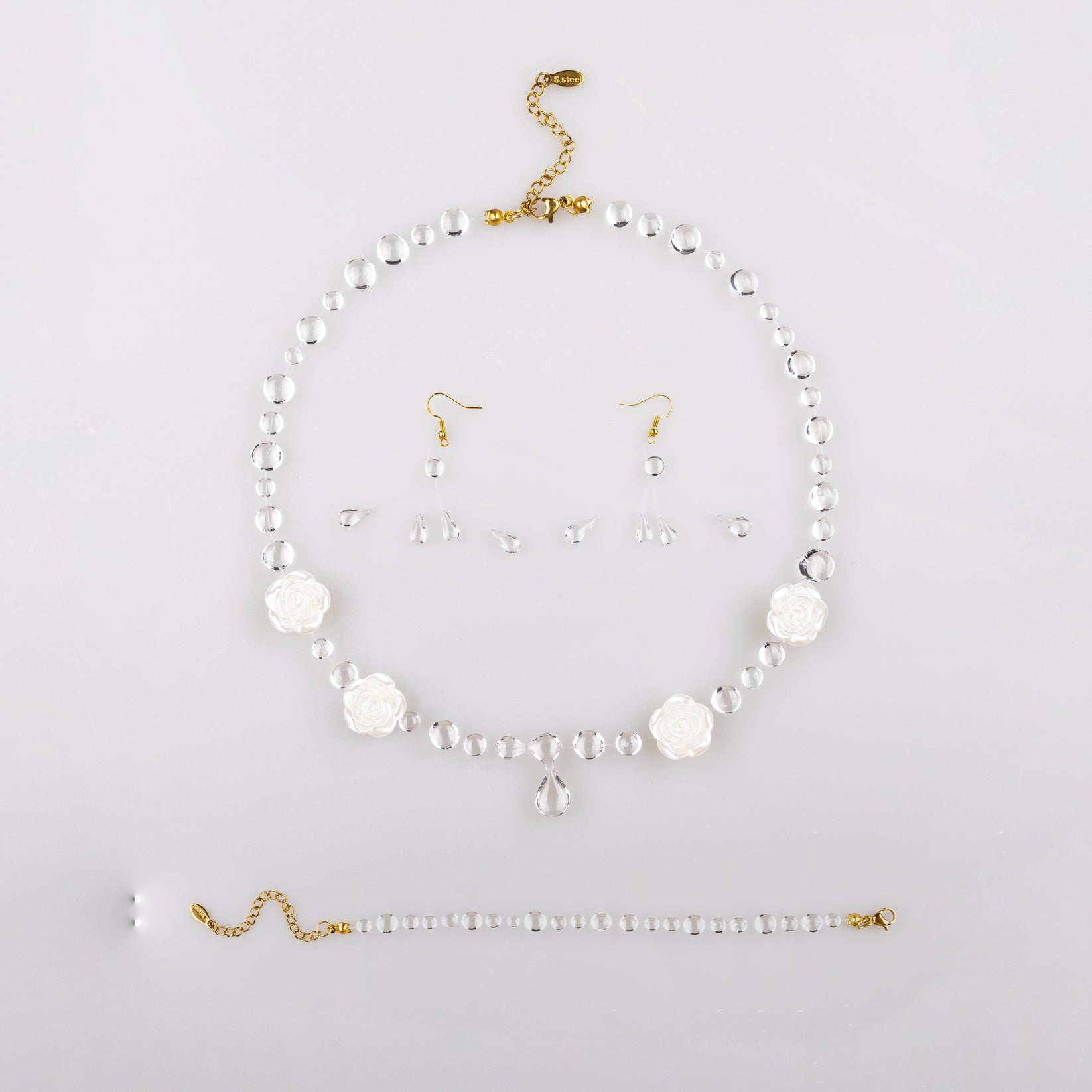 Colier White Roses & Cercei Infinity & Brățară Droplet