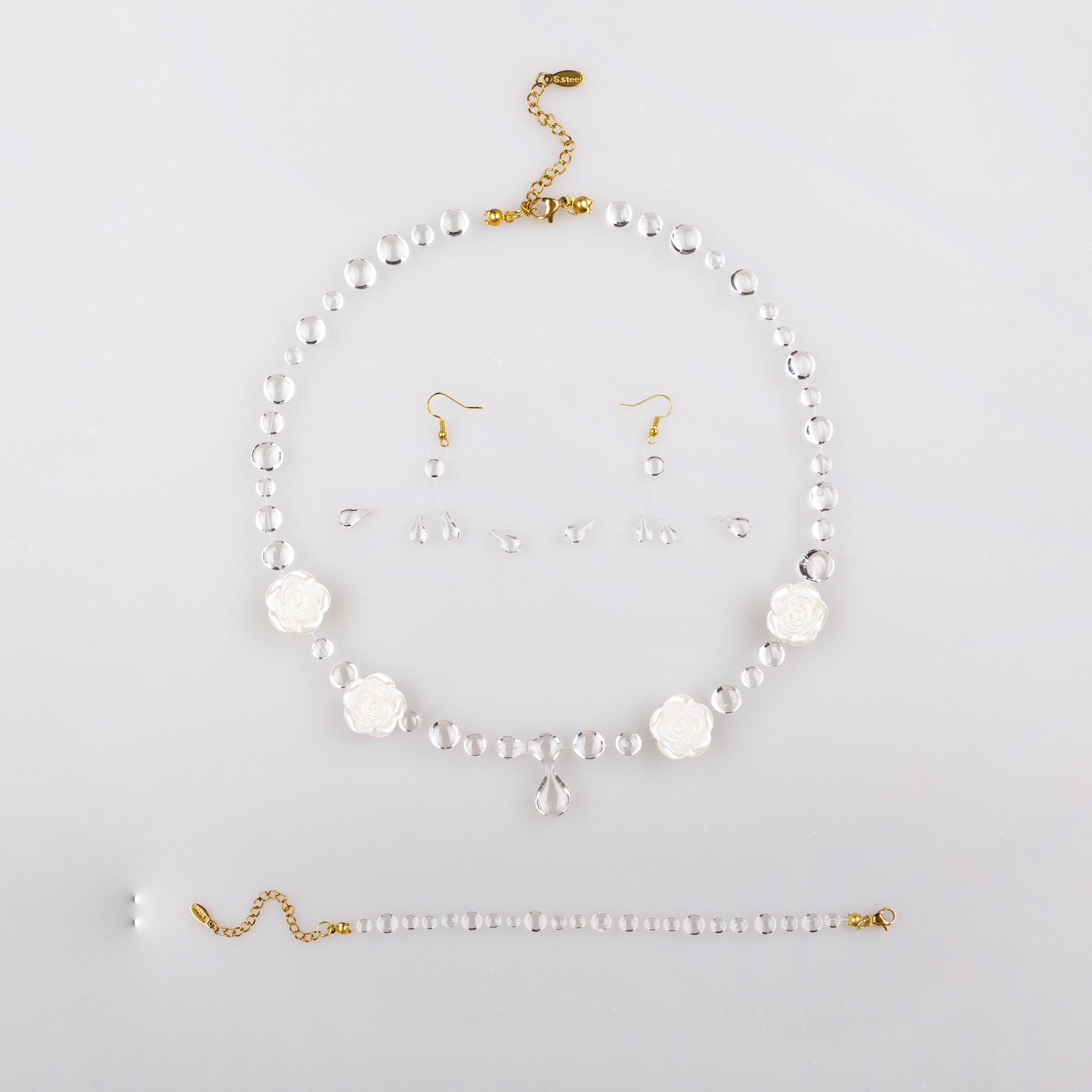 Colier White Roses & Cercei Infinity & Brățară Droplet