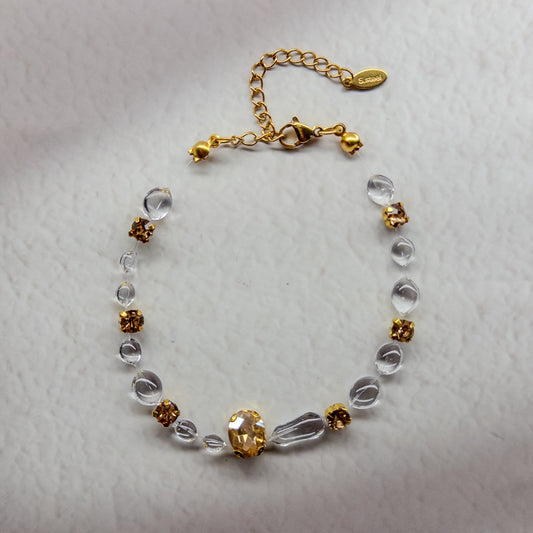 Brățară Gemastone galbenă handmade din rășină, cu pietre decorative tip diamant, fără pietre prețioase, colecția Gemastone- Drop