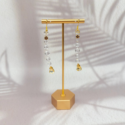 Cercei Gemastone galbeni handmade din rășină, cu pietre decorative în formă de diamant, non-prețioase, colecția Gemastone