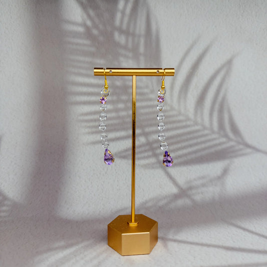 Cercei Gemastone mov handmade din rășină, decorați cu pietre decorative în formă de diamant, fără pietre prețioase, colecția Gemastone