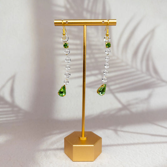 Cercei Gemastone verzi handmade din rășină, accentuați cu pietre decorative tip diamant, fără pietre prețioase, colecția Gemastone