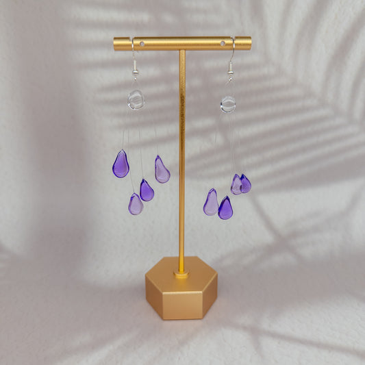 Cercei Gradient mov handmade din rășină, model inspirat de picături de ploaie, colecția Gradient – Drop